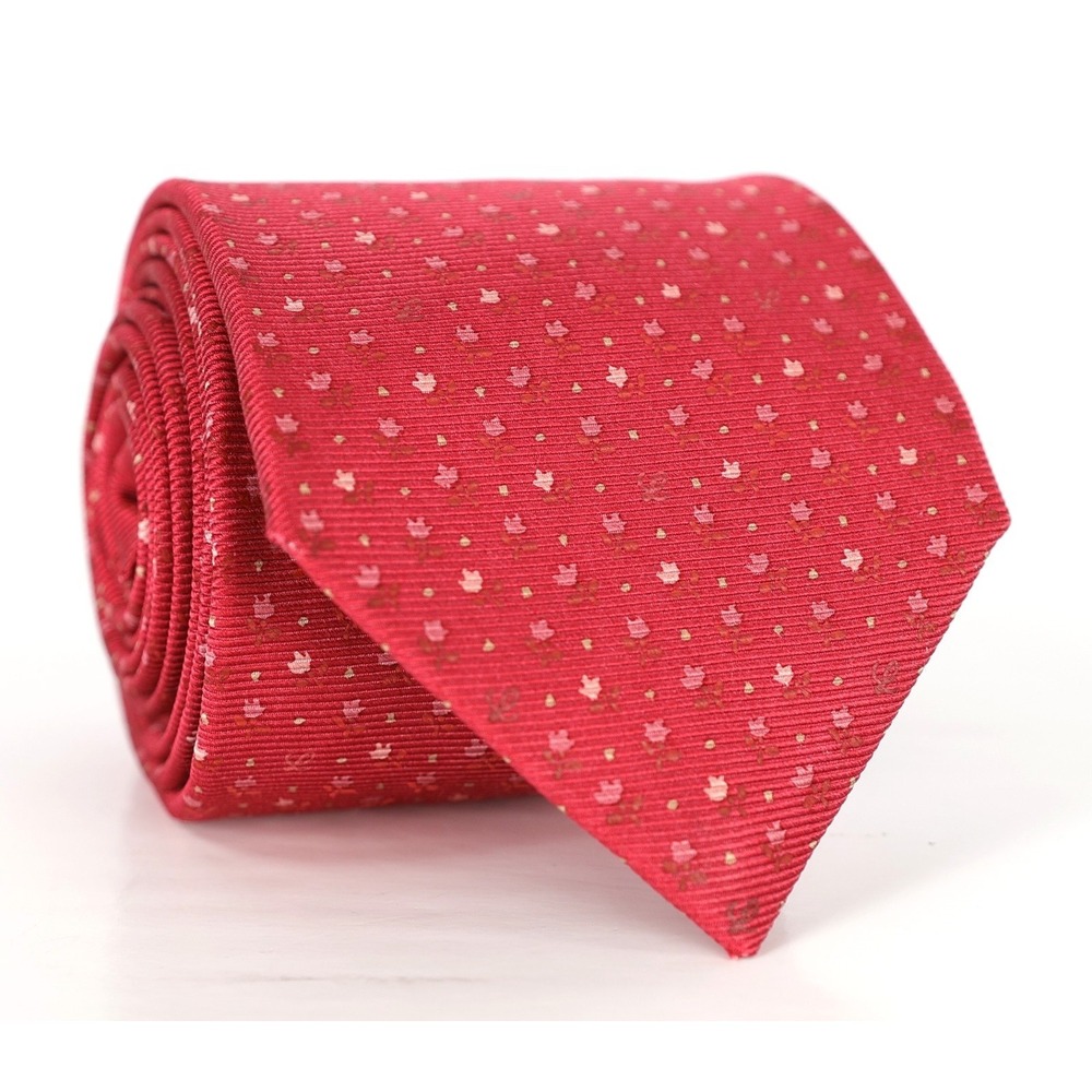 LOEWE Silk Tie Red Geometric Floral Print Pattern Made in Italy Neck Tie